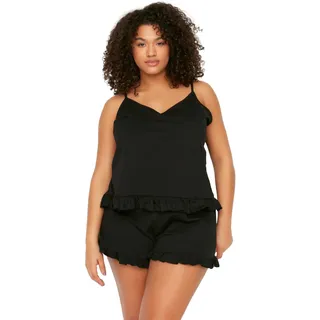 TRENDYOL Damen Women Plain Knit Camisole - Shorts Plus Size Pajamas Set Overalls, Schwarz, 5XL Große Größen EU