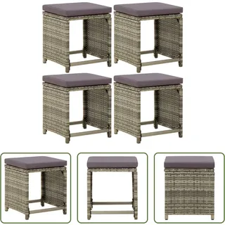 The Living Store Gartenhocker 4 Stk. mit Kissen Poly Rattan Grau - Grau