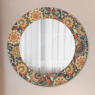 Zrkadlo - Zrkadlo na stenu zrkadlo spála - make-up zrkadlo - vintage kvety ilustrácie - Ø50cm - Grau