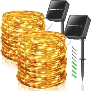 GutPop Solar Lichterkette Aussen : 12M 100 LED Lichterkette Außen Solar - Solar Weihnachtsbeleuchtung Außen mit 8 Modi für Balkon, Gartendeko, Bäume, Terrasse, Hochzeiten, Warmweiß 2 Stück