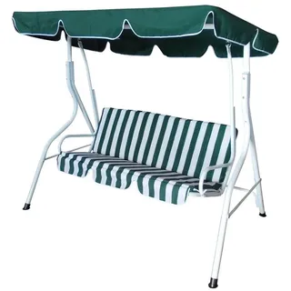 DEGAMO Hollywoodschaukel Gartenschaukel Florida 3-sitzer, Gestell Metall weiss, Bezüge grün/weiss, stabile Ausführung - Grün