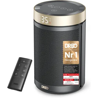 DREO Energiesparender Heizlüfter, 34 dB Leiser 1500W Elektrischer PTC Keramik, Thermostat, Überhitzungs- & Kippschutz, 12 Std. Timer, Elektroheizung für Räume Schlafzimmer, Heater 316, Gold