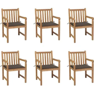 Gartenstühle 6 Stk. mit Taupe Kissen Massivholz Teak - Taupe, Bunt