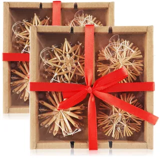 com-four® 24-teiliges Strohsterne Set - Christbaum-Schmuck - Stroh-Anhänger für den Weihnachtsbaum - natürlicher Christbaum-Behang - Weihnachtsdekoration - Ø 6 cm