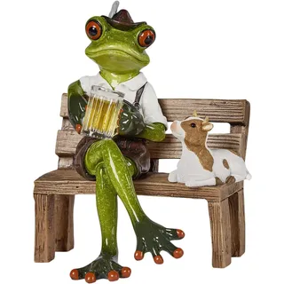formano Frosch mit Bier auf Bank 14 cm handbemalte Dekofigur Bayern