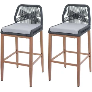 Mendler 2er-Set Rope-Barhocker HWC-O21, Outdoor Sitzpolster Seilgeflecht Metall Holz-Optik anthrazit, Kiss