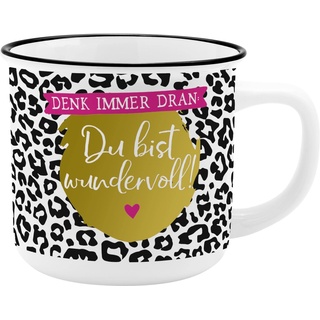 GRUSS & CO Becher Motiv "Wundervoll" | New Bone China Porzellan, Emaille-Optik, 35 cl | Geschenk, Tasse lustig | 47896