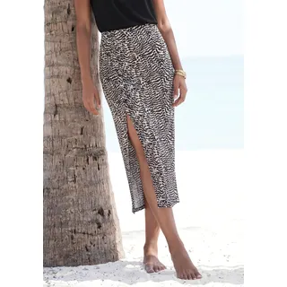 Midirock VIVANCE "mit seitlicher Raffung und Schlitz aus Viskosejersey mit Animalprint", Damen, Gr. 38, schwarz-weiß (schwarz, weiß bedruckt), Jersey, Obermaterial: 95% Viskose, 5% Elasthan, bedruckt, figurbetont ca. Mitte Wade, Röcke Midirock, luftiger Strandrock im Alloverprint, leichter Sommerrock in Midilänge, Topseller