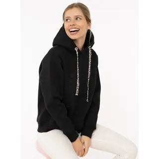 Zwillingsherz Hoodie Nelina mit Leo Band und Stickerei Stay Wild schwarz S
