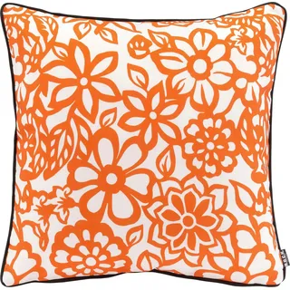 Dekokissen H.O.C.K. "Paloma", orange (orange, geblümt), B:50cm H:10cm L:50cm, Polyacryl, Dekokissen_Sitzkissen_Kissenhüllen, Dekokissen, Kissenhülle mit Füllung, 1 Stück, in Blumen-Optik