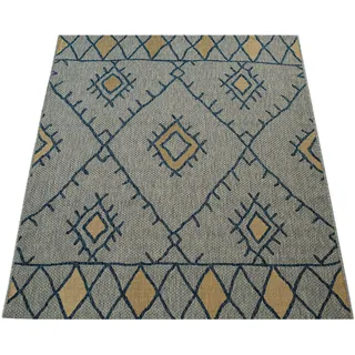 Paco Home In- & Outdoor Teppich Flachgewebe, Rauten Design, Ethno Blau, Grösse:80x150 cm