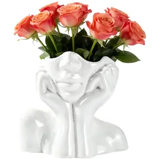 Kopf Gesicht Vase Blumenvase Keramik Vasen Weihnachten Moderne Kreativität Gesichtsvase, Weiße Blumenvase Weibliche Kopf Form Blumentopf Für Wohnzimmer, Schlafzimmer, Büro, Usw