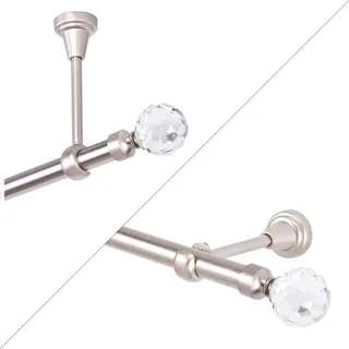 MDEKOR Gardinenstange 140 cm, 1-läufig, Chrom Matt, Vorhangstange mit Kristallkugel, für Wandmontage- oder Deckenbefestigung