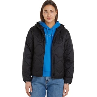 Tommy Jeans Damen Pufferjacke Quilted Tape Kapuze, Schwarz (Black), M