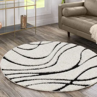 Sanat Hochflor-Teppich »Luxus 3503«, rund, 30 mm Höhe, robuster Langflor, weich, Wohnzimmer, Schlafzimmer Sanat schwarz/beige Ø 120 cm   1 St.