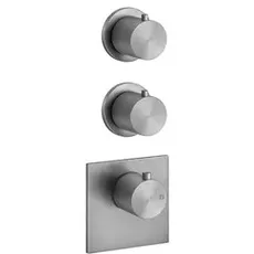 Gessi 316 Fertigmontage-Set Unterputz-Thermostat, vertikalen Montage, 2 separate Wege, einzelne Rosetten, 54504, Farbe: Messing gebürstet PVD