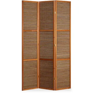 Homestyle4u Paravent 3-tlg. 120/200 cm Braun Bambusstreben , Holz , 120x200x2 cm , Wohnzimmer, Raumteiler, Paravents