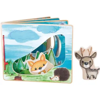 Small Foot Company small foot Bilderbuch Waldlandschaft, interaktives Buch aus Holz für Kinder, mit Fuchs und Reh, ab 12 Monaten, 11234