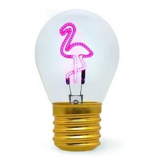 LEGAMI - Glühbirnenförmige Tischlampe, wiederaufladbar mit USB Kabel, kabellos, Glühbirnen Fiktion, Flamingo Thema, 6,8 x 10,3 cm