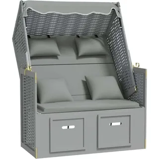 Strandkorb mit Kissen Poly Rattan und Massivholz Grau - Grau