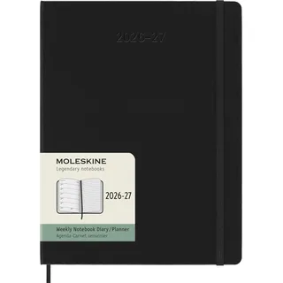 Moleskine Wochenkalender 2026–2027 – 18-Monats-Kalender mit Notizbereich, Hartcover und Gummibandverschluss, Farbe Schwarz, XL-Format 19 x 25 cm