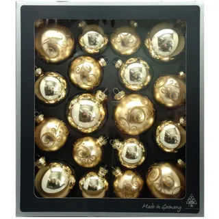 Thüringer Glasdesign - Kugel Set aus Glas, Weihnachtskugeln inkl. Aufhänger, Glanz und matt, Christbaumkugeln, Christbaumschmuck, Dekoration, unbekannt, Honig/Gold