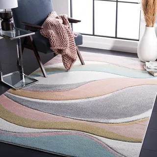 SAFAVIEH Zeitgenössische Teppich für Wohnzimmer, Esszimmer, Schlafzimmer - Hollywood Collection, Kurzer Flor, Grau und Rosa, 122 X 183 cm