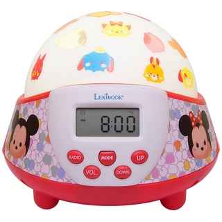 Lexibook NLJ140TT Tsum Tsum Projektionswecker, Mickey/Minnie Design, Projektion an der Decke, Nachtlicht, LCD-Display, FM-Radio, Snooze-Funktion, batteriebetrieben, Rot