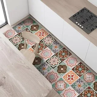 CREARREDA Teppich Läufer - Küchenläufer 180x50 cm Sizilianische Fliesen Vinyl rutschfest und waschbar Küchenläufer aus Vinyl, 100% Made in Italy Tepiche für Wohnzimmer, Küche