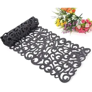 YuXinCat Tischläufer aus Filz, Openwork Filz Tischläufer, 102 x 29 cm Dunkelgrau, Durchbrochene Blumen Muster, Hitzebeständig & Langlebig, Stilvolle Tischdekoration für Esszimmer