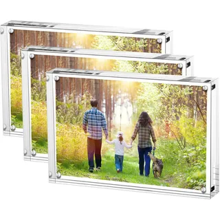 Boxalls Bilderrahmen 13 x 18 cm(5 x 7 inch)-3er Set, Acryl Magnetischer Fotorahmen, Doppelseitiges Rahmenloser Rahmen, Klares, für den Desktop