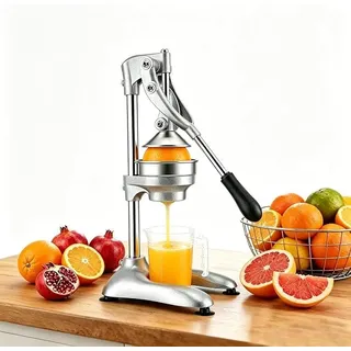 Saftpresse Manuell, professionelle Zitruspresse aus 304 Edelstahl, Hebelfruchtpresse mit 2 Pressköpfen, Orangenpresse Handpresse für Orangen, Zitronen, Granatäpfel, Grapefruits