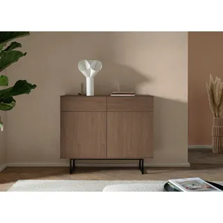 Home affaire Sideboard "Lund, moderner Schrank, Kommode mit Kufengestell" optisch dünner Oberboden, hochwertige Optik, ausreichend Stauraum, nussbaum