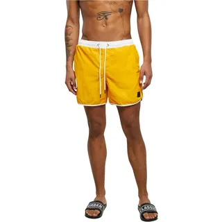 Urban Classics Herren Badehose Retro Swimshorts, Retro Badehose für Männer, mit Kordelzug, White/magicmango, S