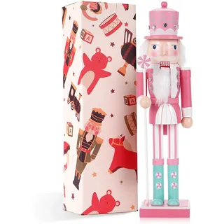 VorFor Nussknacker Figur,38CM Nussknacker Weihnachten Dekorationen,Massivholz Handwerk Deko Geschenkstücke,Rosa Kamin Dekorationen Und Interieur Weihnachtsdekorationen.