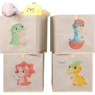 Navaris Aufbewahrungsbox Kinderzimmer - 4er Set - 33 x 33cm Kinder Spielzeug Box Dinosaurier Design - Box Spielzeug Kisten - Baby Ordnungsboxen