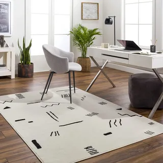 Livabliss Empoli Wohnzimmer modern – Abstrakt Design in Marmor Optik für Wohnzimmer 150x213 cm, Esszimmer, Schlafzimmer - Marmor e groß, weicher Kurzflor in Elfenbein und Grau
