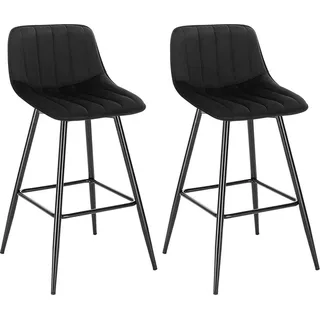 Barhocker Merlito – Industrial – Schwarz – 2er set – Barhocker mit Rückenlehne – Küchen- und Barstuhl – Samt - Schwarz