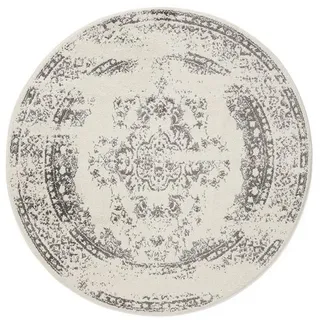 benuta Basic Teppich Sia - Creme/Grau 120 cm Rund - Kunstfaser - Rund & im Style: Vintage, Boho-Style, Retro - Pflegeleicht für Wohnzimmer Schlafzimmer
