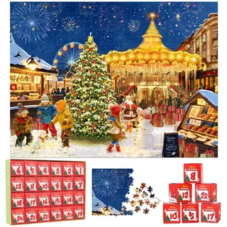 Adventskalender 2024 Puzzle Weihnachts Erwachsene, Dreamtop 1008 Teile Adventskalender Puzzles Weihnachten Geschenke für Männer und Frauen (Stil B)