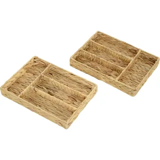 2er-Set Aufbewahrungskorb, geflochtener Körbe aus Wasserhyazinthe, zum Aufbewahrung und Organisieren, für Wohnzimmer, Küche, Schlafzimmer, 36 x 26 x 5 cm, Naturholz
