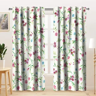 Kzzfqxb 2 Paneele 132x214cm Blumenvorhänge, rot-Blaue Blumen kleine Physalis Gänseblümchen grüne Blätter für Mädchenschlafzimmer, Wohnzimmer, schöne hübsche Dekoration