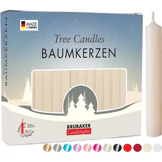 BRUBAKER Baumkerzen Wachs - Weihnachtskerzen für Weihnachtspyramiden und Schwibbögen - Pyramidenkerzen Christbaumkerzen, 20 Stück, Champagner - Beige