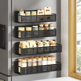 SONGMICS Gewürzregal magnetisch, 4er Set, 2 große und 2 kleine Regale, Gewürz-Organizer ohne Bohren, Magnetregal, für Küche, Kühlschrank, Mikrowelle, Waschmaschine, tintenschwarz KCS061B01