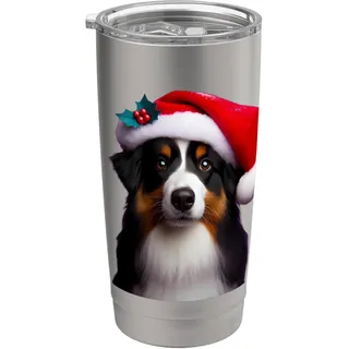 Australischer Schäferhund mit Weihnachtsmannmütze, Weihnachtsmann Doppelwandiger Edelstahl-Thermobecher