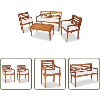The Living Store 4-tlg. Garten-Lounge-Set mit Auflagen Massivholz Teak - Braun