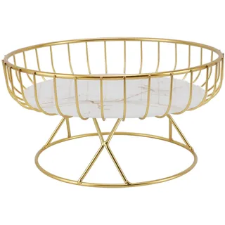 Qcwwy Runder Obstkorb aus Metall, Hohle Obstschale mit Standfuß, Servierteller für Obst, Snacks, Brot und Dessert, Dekorative Aufbewahrungsschale für Küchentheke und Esstisch, Gold