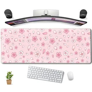 dcjjm Mauspad mit Kirschblüten, Kawaii-Rosa, XL, groß, erweiterte Gaming-Schreibtischunterlage, niedlich, pastellfarben, Anime-Schreibtischmatte, ästhetisch, Laptop-Tastatur-Mauspad, für Frauen