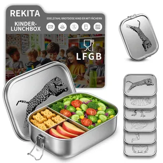 REKITA Edelstahl Brotdose Kind er mit Fächern, 850ML Bento Box, Jausenbox Lunchbox, Personalisierte Brotdose Lässig, Vesperdose, Snackbox für Schule, Ausflüge, Kindergarten