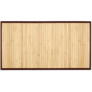 Navaris Badvorleger Bambus mit Stoffrahmen - 80x43cm Holz Bad Vorleger Bambusmatte für Badezimmer - Duschmatte Badematte Läufer - Holzmatte in Braun